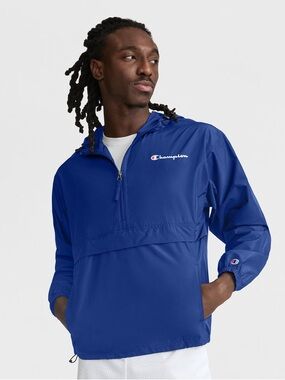 Champion PACKABLE Royal Blue Windbreaker Hood Men's Size XL Water-Resistant